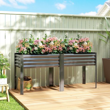Potager sur pieds en métal jardinière surélevée en métal 241l avec barres renforcées et tissu non-tissé gris foncé aménagement intérieur (1/4)