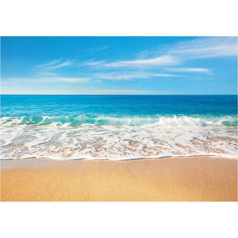 Papier peint plage mer bleue décoration murale pour salon chambre à coucher – 150 x 105 cm Wallarena