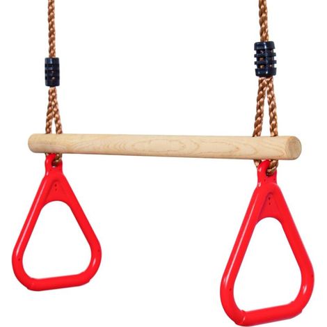 Leogreen - Trapèze en Bois, Anneaux et Barre de Gymnastique pour Enfant, Jeux Jardin Extérieur Intérieur, Rouge (1/5)