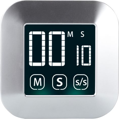 Küchentimer digital - Küchenwecker Eieruhr – digital mit 3 x Touchbutton – LCD Display – Countdown und Countup bis 99 Minuten – Stoppuhr – magnetisch – modernes Design – Silber (1/4)