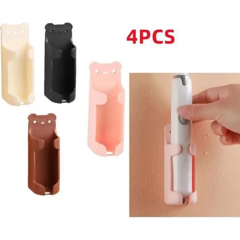 Porte-brosses à dents mural, lot de 4, ABS, blanc, rose et gris, pour salle de bain (1/4)