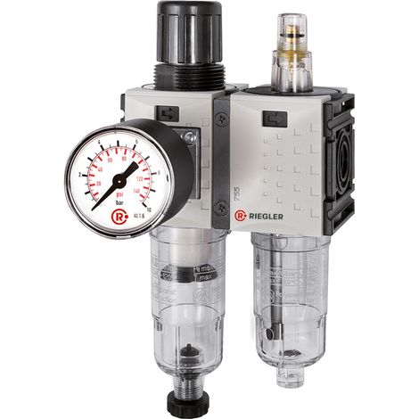 Riegler WE 2-tlg. »FUTURA-mini«, PC-Beh., Standardmano, G 1/4, 0,1-4, HA (1/4)