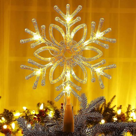 Sternförmige Weihnachtsbaumspitze, 20 cm große, doppelseitig beleuchtete Sternspitze, 8-zackige Weihnachtsbaumspitze mit 10 warmen Lichtern (1/5)
