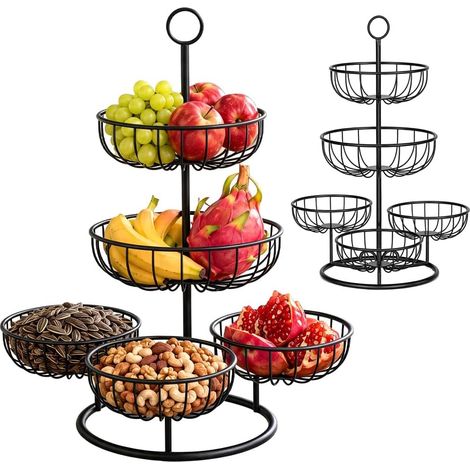 Corbeille à fruits à 5 étages, présentoir à fruits, corbeille à fruits en métal, panier à pain, panier à légumes, panier en métal pour collations, légumes, biscuits, desserts, buffet (1/5)