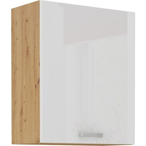 Hängeschrank 60 cm Eiche Artisan + Weiß Hochglanz Küchenzeile Küchenblock Küche (1/4)