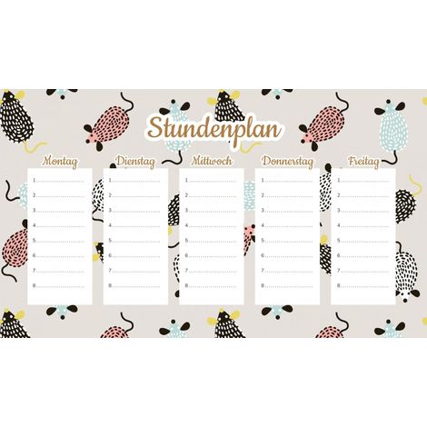 Plan de cours magnétique pour enfants : Souris pastel 45 x 26 cm