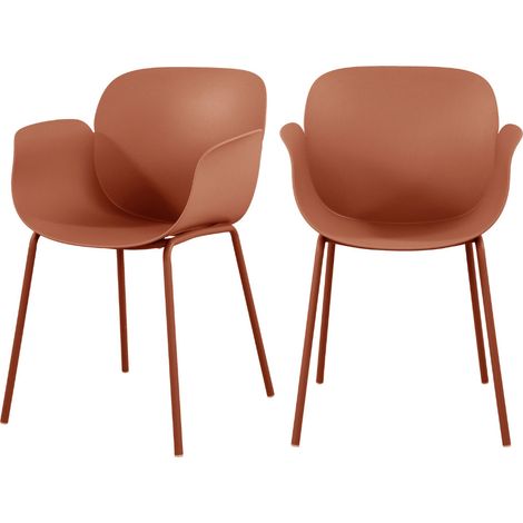 Lot de 4 fauteuils de table intérieur et extérieur en plastique et métal - Terracotta - ACAPULCO