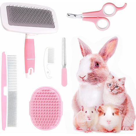 Kit de toilettage pour petits animaux de compagnie, brosse de toilettage pour animaux de compagnie, gant de massage, peigne de toilettage pour animaux de compagnie, coupe-ongles, lapin, (1/5)