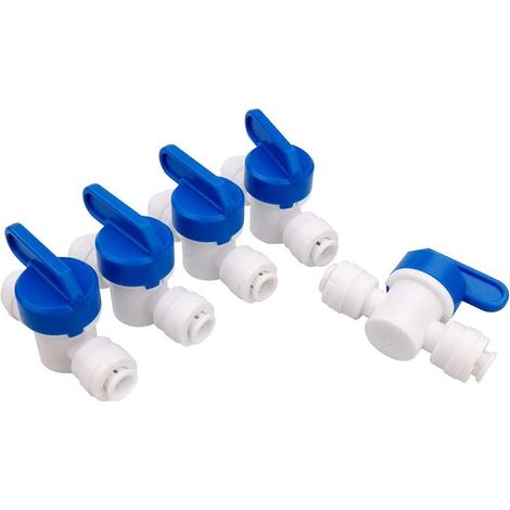 Robinet à boisseau sphérique de coupure en ligne pour tubes, flexibles et tuyaux de 3/8 pouce de diamètre extérieur – Raccords rapides en plastique pour système de purification d'eau RO/DI (lot de 5) (1/5)