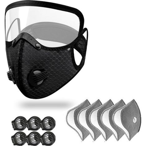 Masque de cyclisme de protection amovible avec lunettes, coupe-vent, anti-poussière et protection contre les gouttelettes, masque de sport universel toutes saisons - comprend cinq cartouches filtrante