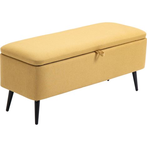 Coffre de rangement avec couvercle abattant pieds acier 101x38.5x44.5cm jaune