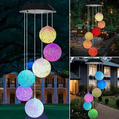 Carillon éolien solaire+changement couleur6LED,ABS+PS,lampe décoration jardin suspendue,1pièce
