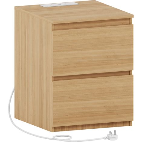 Denver Large 2 Drawer Bedside Table With Power Outlet, Bedroom Storage, Pine (1/5)