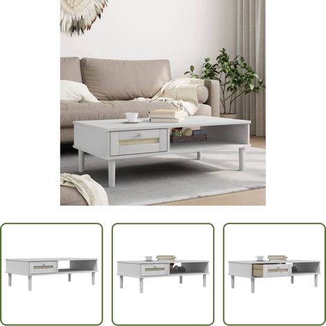 Bois de pin - Table basse SENJA aspect rotin blanc 100x55x33 cm bois massif (1/5)