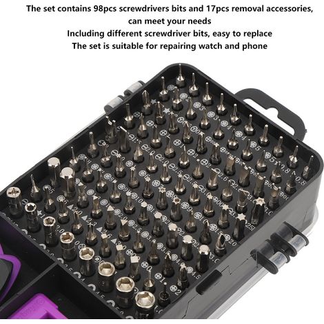 Kit de tournevis 115 pièces multifonction pour réparation montre téléphone outil de précision violet (1/5)