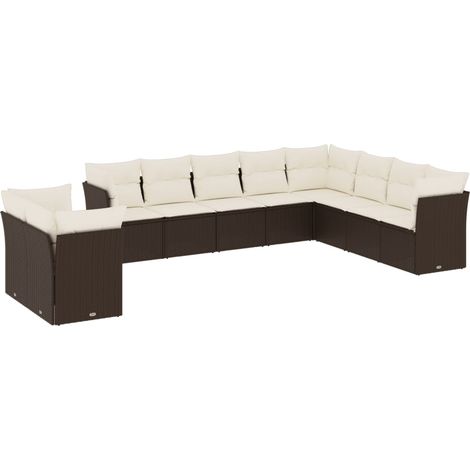 vidaXL Set Divani da Giardino 10pz con Cuscini in Polyrattan Marrone (1/5)