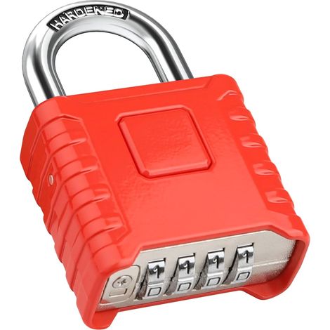 Candado de combinación de alta resistencia, candado grande para exteriores, candado de combinación de 4 dígitos (rojo) (1/5)