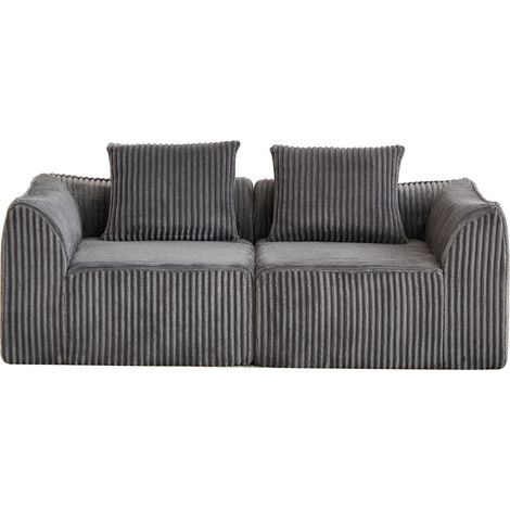 Divano modulare in velluto a coste grigio con linee curve e 2 cuscini MODENUIT (1/5)