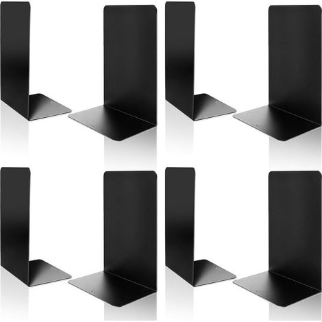 Serre-livres en métal, 4 paires de serre-livres en métal noir robustes pour étagères, décoration de bureau à domicile, serre-livres noirs uniques, supports antidérapants pour enfants (1/5)