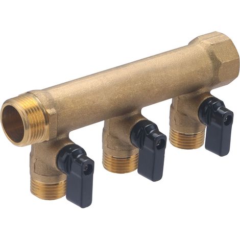 Colector Macho Hembra 3/4 QUICK PLOMBERIE - 3 Salidas Macho 1/2 con Válvulas