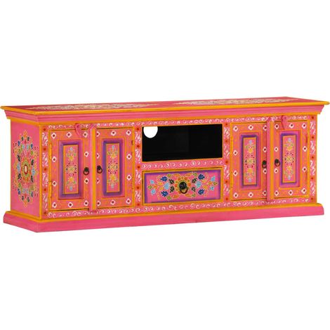 Mobile TV multimediale scaffale per televisione televisore buffet sala da pranzo soggiorno camera da letto rosa 110 x 30 x 40 cm legno massello di mango rosa 020028289