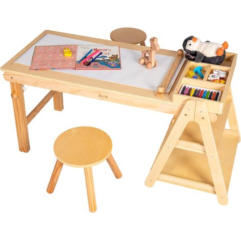 Ensemble Table et Chaises d’Art pour Enfants pour la Maison, Salle de Jeux et Salle de Classe, Table d’Activités en Bois avec 2 Chaises, Support pour Rouleau de Papier et Rangement (1/5)