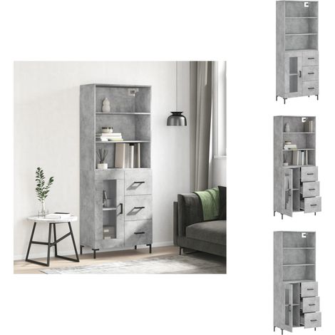 Buffet haut Gris béton 69,5x34x180 cm Bois d'ingénierie - Buffet Design Moderne - Meuble Rangement Gris - Armoire Élégante - Commode Avec Portes - Buffet Haute Capacité (1/5)