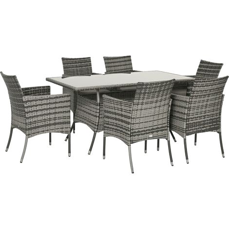 Outsunny 7pc Rattan Garden Furniture Dining Set Wicker Patio Conservatory Grey