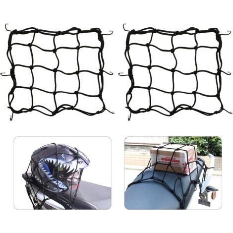 Filet à Bagages 2 Pièces Araignée Elastique avec 6 Crochets pour Moto Scooter Bicyclette VTT Extensible 28 x 28cm Noir (1/5)