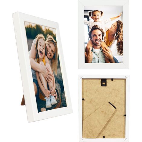 Cornice portafoto base 10x15 cm, da appoggio o da appendere, in MDF bianco con plexiglass, BD art