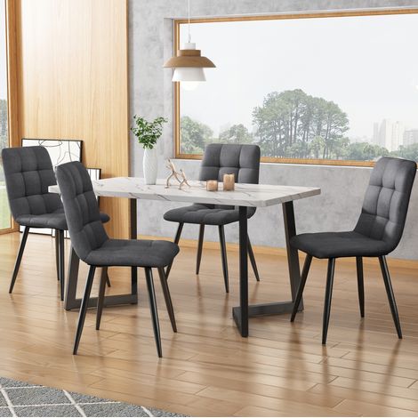 Pack de 4 sillas de comedor de lino gris, respaldo alto, estructura metálica DESVIAE (1/5)