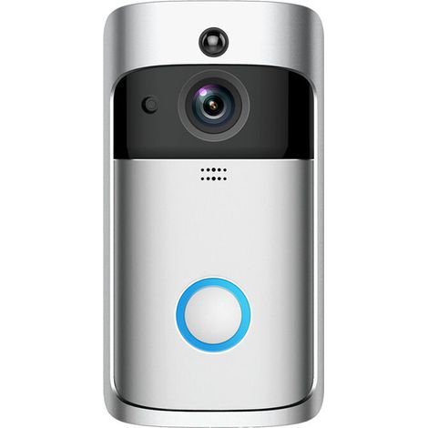 Caméra de sonnette vidéo étanche IP65 sans fil, conversation bidirectionnelle, détection de mouvement PIR, vision nocturne, argent (1/2)