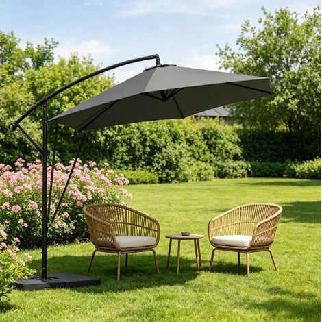 Ombrellone a braccio 310x310x277 cm in metallo grigio scuro pieghevole FloraGrace (1/5)