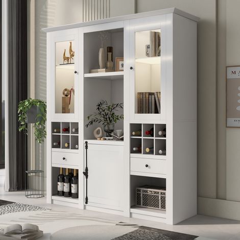 Vetrina con illuminazione LED, 143 x 45,5 x 170 cm, bianco, MDF, 3 colli OKMYHOME (1/5)
