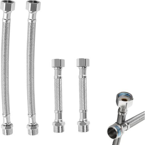 4 x Flexible Hose Connectors, 3/8 Inch Flexible Hose Extension, for Bathroom Faucet Toilet (20cm/10cm) (1/5)