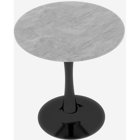 Mesa de centro redonda de 70 cm con tablero de mármol artificial negro y gris (1/5)