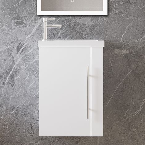 Ocean Meuble de salle de bain blanc, 40 x 23 x 60 cm, meuble sous vasque, avec lavabo, porte simple, suspendu (1/5)