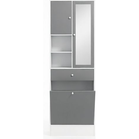 Hoher Lagerschrank,Badezimmerschrank mit Wäschekorb und Spiegel, Badezimmermöbel mit verstellbarem Regal für das Bad(nur mit Hoher Lagerschrank) (1/5)