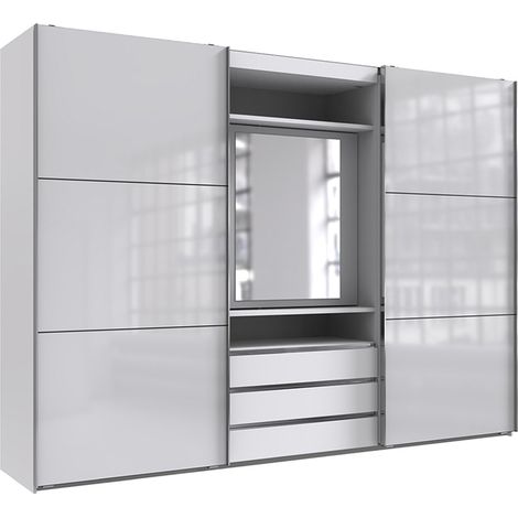 Schwebetürenschrank mit Spiegel Element weiß Glasfront, MIDLAND-43 (1/3)