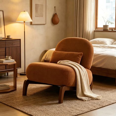 Poltroncina 86,9 x 72,1 x 69,9 cm, comoda seduta imbottita senza braccioli, stile moderno, velluto, legno massello, caramello (1/5)