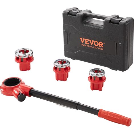 VEVOR Kit Filettatore per Tubi a Cricchetto, 12,7 / 19 mm NPT, Filettatore Tubi a Cricchetto 25,4 mm NPT, Set Filettare Tubi con 3 Filiere NPT, Custodia per Tubi in Alluminio Zincato, Ferro e Tame