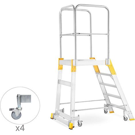 Matisère – Plateforme échafaudage 5 marches – Hauteur max. de travail 3.04m – 4 roues escamotables – Sécurité avec plinthes aluminium – 9505R