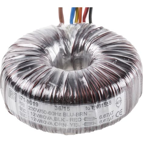 Rs Pro – Transformateur torique 2 sorties 230V c.a. – 2 x 12V c.a. 160VA – Courant 6.667A – Pour applications électriques spécifiques