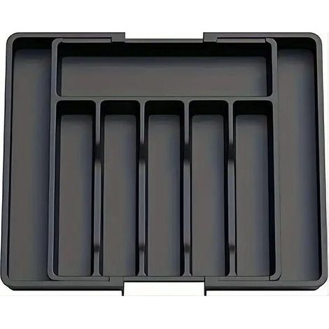 Bac à couverts rétractable 40 – 50 cm, boîte de rangement de cuisine en plastique noir (1/5)