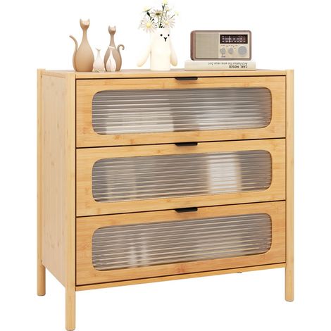 Cassettiera a 3 cassetti 80 x 40 x 78,5 cm elegante contenitore con serratura di sicurezza antiribaltamento stile moderno bambù naturale 200011556