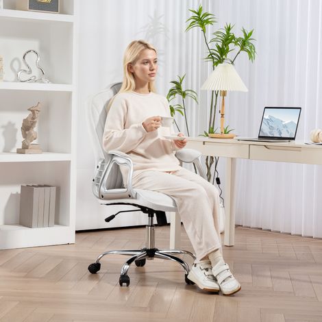 Silla de Escritorio Giratoria con Altura Ajustable Reposabrazos Respaldo Curvado Función de Basculante Blanco (1/5)