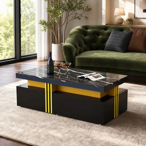 Table basse rectangulaire moderne 100 x 50 x 40 cm, haute brillance, 2 tiroirs HAVRYA (1/5)