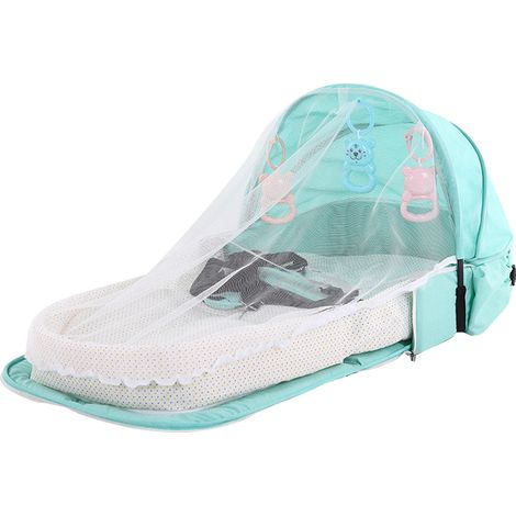 Lit de bébé Portable en coton doux, pliable, rangement pour nourrissons, lit de couchage de voyage avec moustiquaire vert (1/5)