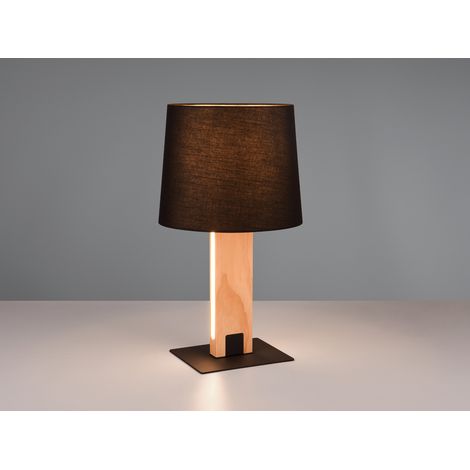 LED Tischleuchte mit beleuchtetem Holzfuß und Stoffschirm, Höhe 50cm (1/5)