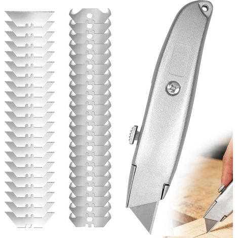 Teppichmesser Set mit 20 Trapezklingen & 20 Hakenklingen  Aluminium  Profi & Heimwerker